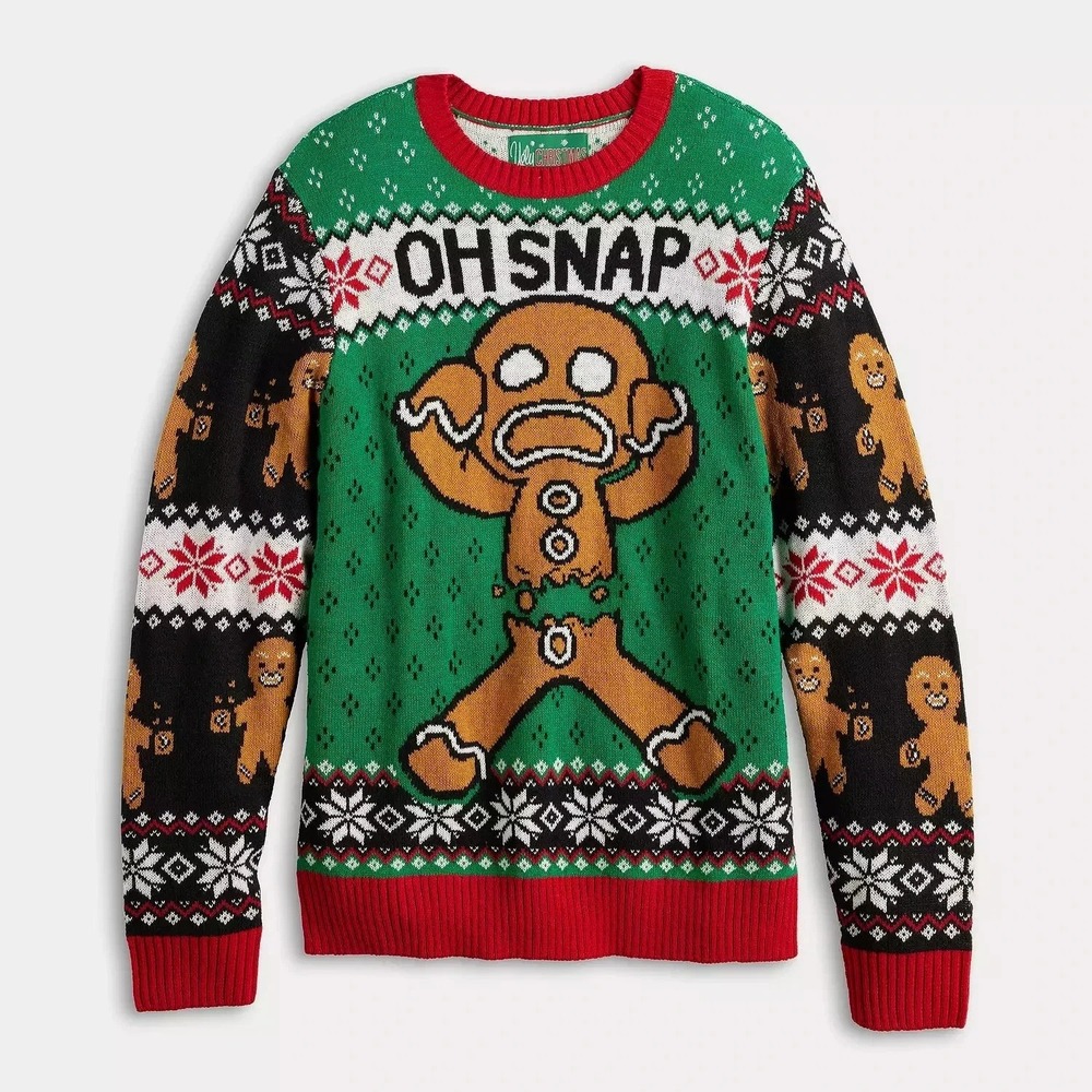 Ugly Christmas Sweater Oh Snap Gingerbread Man Adult Unisex Large Kohl's NWT